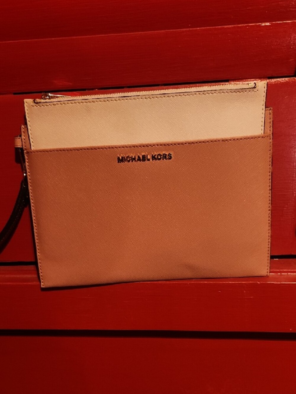 Michael Kors Pink and White Saffiano Leather Wristlet Clutch